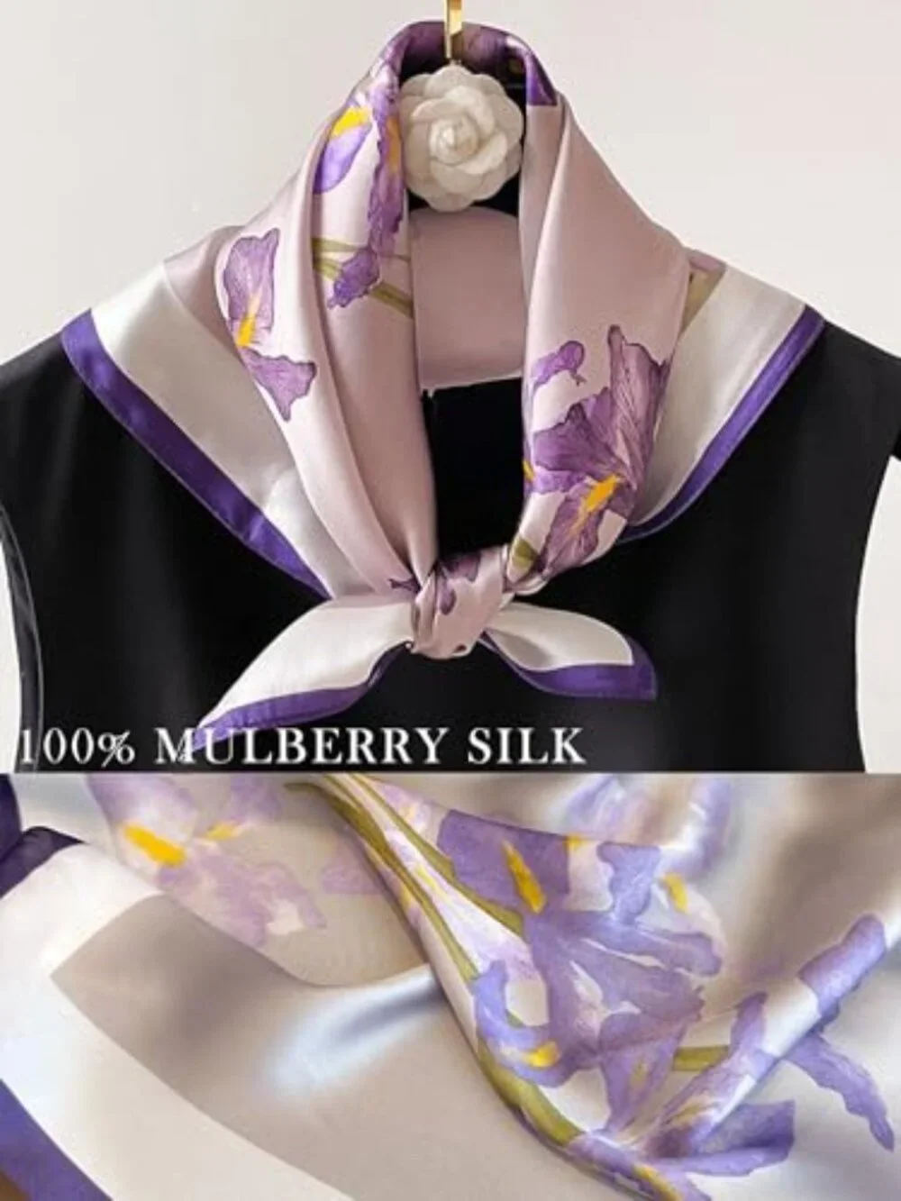 100% Mulberry Silk Square Scarf Women Lightweight Hair Wrap Neckerchief 21